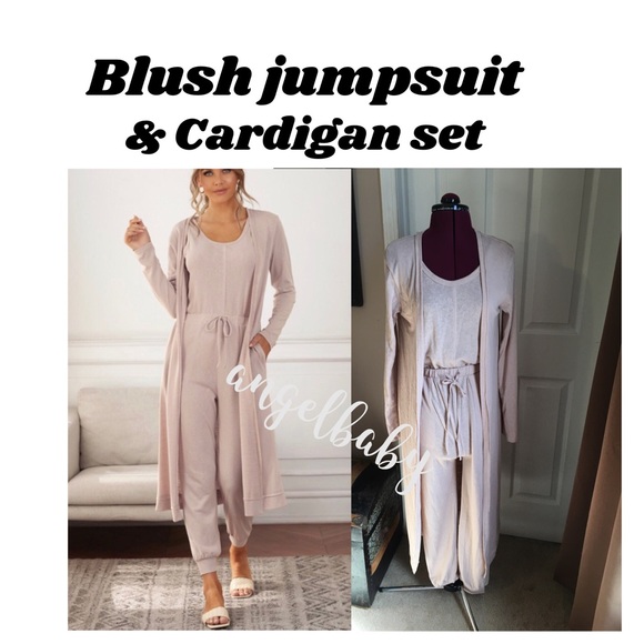 Private Label Pants - Blush Jumpsuit & Cardigan Lounge Set!